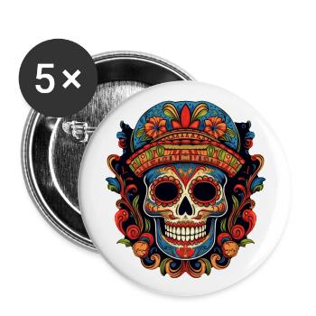 Cinco de Mayo Skull - Buttons large 2.2''/56 mm (5-pack) - white - Front