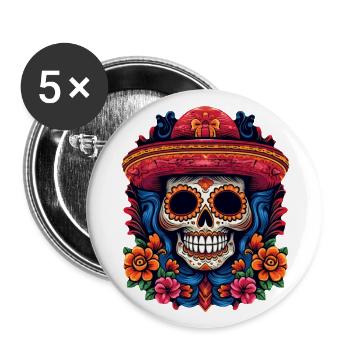 Cinco de Mayo Skull - Buttons large 2.2''/56 mm (5-pack) - white - Front