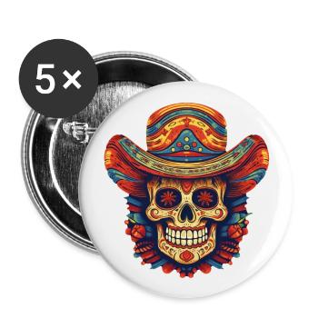 Cinco de Mayo Skull - Buttons large 2.2''/56 mm (5-pack) - white - Front
