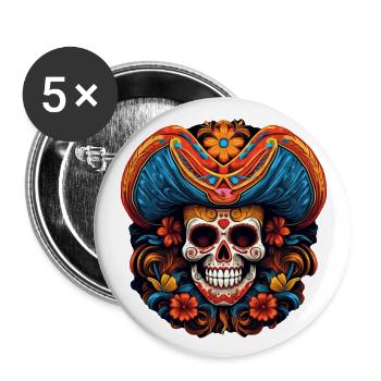 Cinco de Mayo Skull - Buttons large 2.2''/56 mm (5-pack) - white - Front