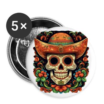 Cinco de Mayo Skull - Buttons large 2.2''/56 mm (5-pack) - white - Front