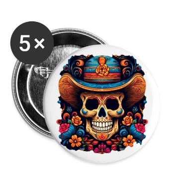 Cinco de Mayo Skull - Buttons large 2.2''/56 mm (5-pack) - white - Front