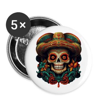 Cinco de Mayo Skull - Buttons large 2.2''/56 mm (5-pack) - white - Front