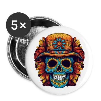 Cinco de Mayo Skull - Buttons large 2.2''/56 mm (5-pack) - white - Front