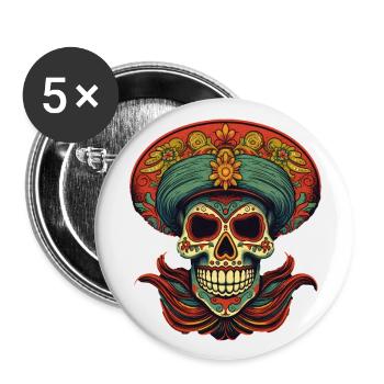 Cinco de Mayo Skull - Buttons large 2.2''/56 mm (5-pack) - white - Front