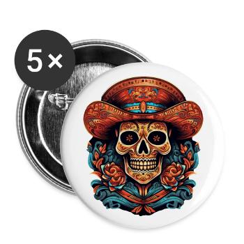 Cinco de Mayo Skull - Buttons large 2.2''/56 mm (5-pack) - white - Front