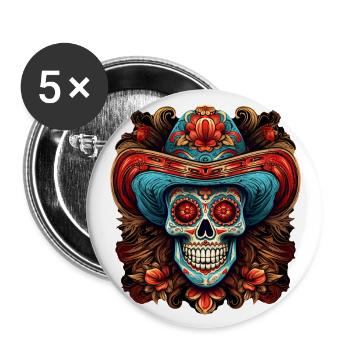 Cinco de Mayo Skull - Buttons large 2.2''/56 mm (5-pack) - white - Front