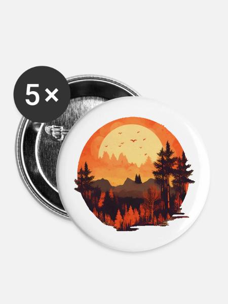 Herbstliche Landschaft - Buttons groß 56 mm (5er Pack) - Weiß