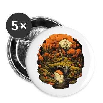 Herbstliche Landschaft - Buttons groß 56 mm (5er Pack) - Weiß - Vorne