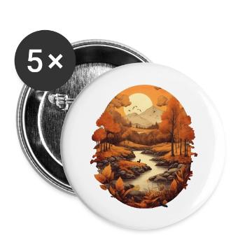 Herbstliche Landschaft - Buttons groß 56 mm (5er Pack) - Weiß - Vorne