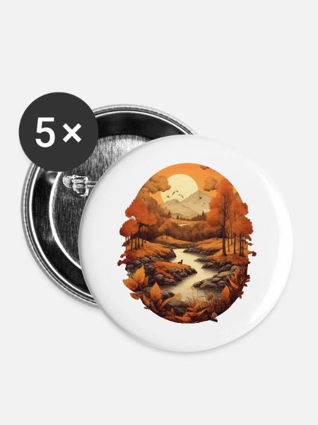Herbstliche Landschaft - Buttons groß 56 mm (5er Pack) - Weiß