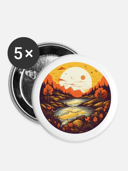 Herbstliche Landschaft - Buttons groß 56 mm (5er Pack) - Weiß