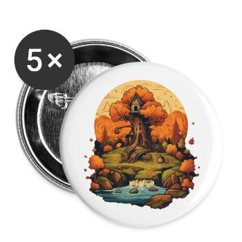 Herbstliche Landschaft - Buttons groß 56 mm (5er Pack) - Weiß - Vorne