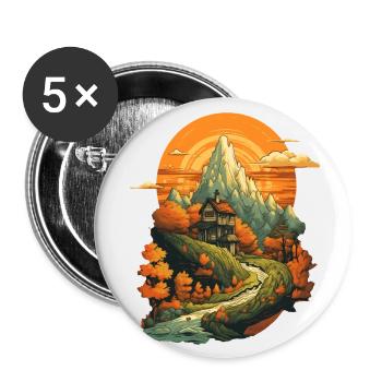 Herbstliche Landschaft - Buttons groß 56 mm (5er Pack) - Weiß - Vorne