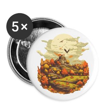 Herbstliche Landschaft - Buttons groß 56 mm (5er Pack) - Weiß - Vorne