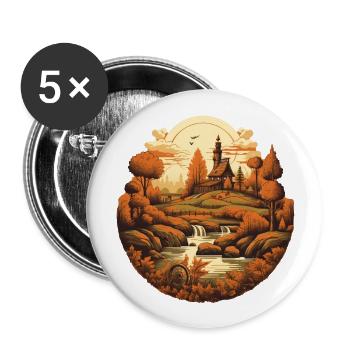 Herbstliche Landschaft - Buttons groß 56 mm (5er Pack) - Weiß - Vorne