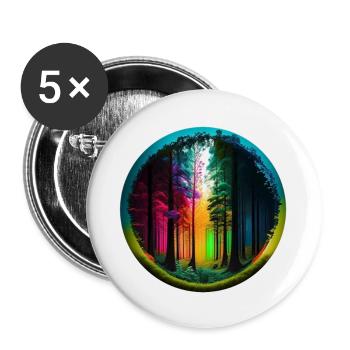 Blick in Wald bunt kreisrund freigestellt - Buttons groß 56 mm (5er Pack) - Weiß - Vorne