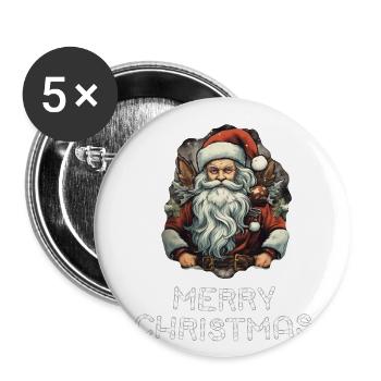 Santa Claus - Marry Christmas - Buttons large 2.2''/56 mm (5-pack) - white - Front