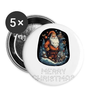 Weihnachtsmann - Marry Christmas - Buttons groß 56 mm (5er Pack) - Weiß - Vorne