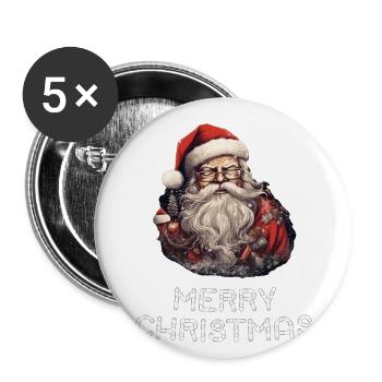 Santa Claus - Marry Christmas - Buttons large 2.2''/56 mm (5-pack) - white - Front