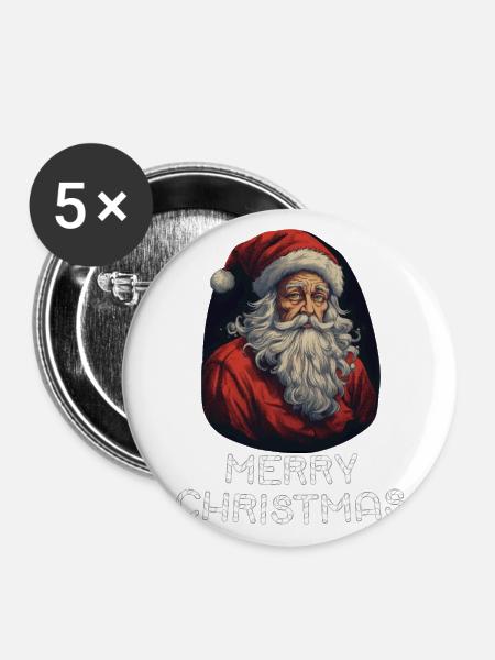 Weihnachtsmann Marry Christmas - Buttons groß 56 mm (5er Pack) - Weiß