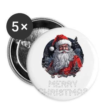 Weihnachtsmann - Marry Christmas - Buttons groß 56 mm (5er Pack) - Weiß - Vorne