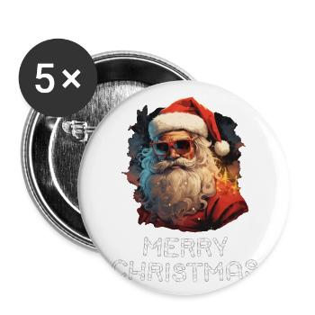 Weihnachtsmann - Marry Christmas - Buttons groß 56 mm (5er Pack) - Weiß - Vorne