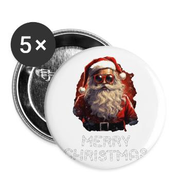Santa Claus - Marry Christmas - Buttons large 2.2''/56 mm (5-pack) - white - Front