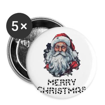 Weihnachtsmann - Marry Christmas - Buttons groß 56 mm (5er Pack) - Weiß - Vorne
