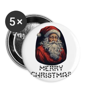 Weihnachtsmann - Marry Christmas - Buttons groß 56 mm (5er Pack) - Weiß - Vorne