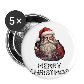 Weihnachtsmann - Marry Christmas - Buttons groß 56 mm (5er Pack) - Weiß - Vorne