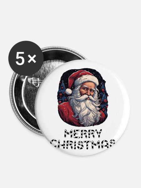 Weihnachtsmann - Marry Christmas - Buttons groß 56 mm (5er Pack) - Weiß