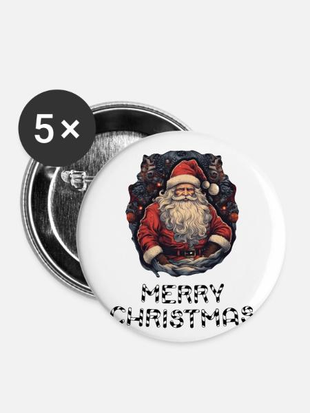 Weihnachtsmann - Marry Christmas - Buttons groß 56 mm (5er Pack) - Weiß