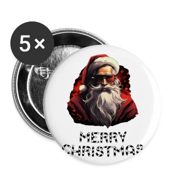 Weihnachtsmann - Marry Christmas - Buttons groß 56 mm (5er Pack) - Weiß - Vorne