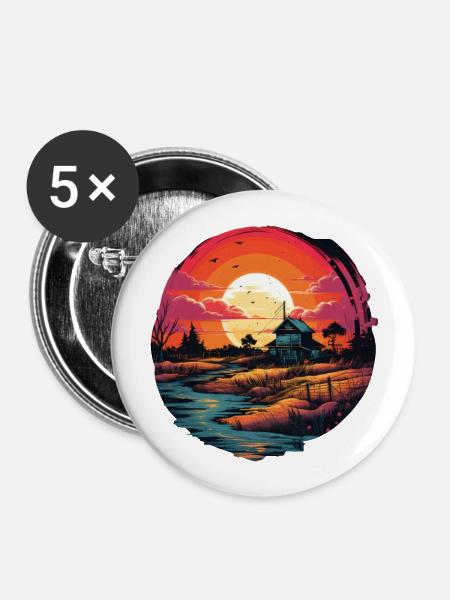 Landschaft - Buttons groß 56 mm (5er Pack) - Weiß
