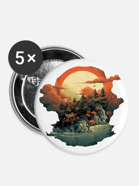 Landschaft - Buttons groß 56 mm (5er Pack) - Weiß