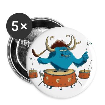 Büffel auf Trommeln - Buttons groß 56 mm (5er Pack) - Weiß - Vorne