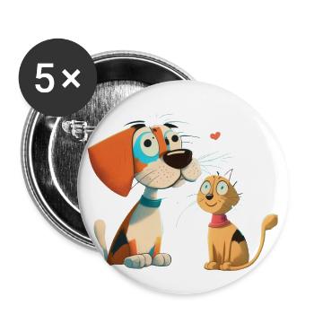 Regard romantique d’un chien et d’un chat - Lot de 5 grands badges (56 mm) - blanc - Devant