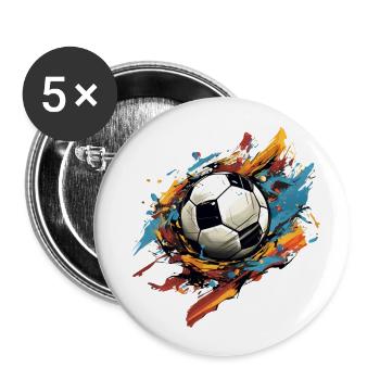Fußball Ball - Buttons groß 56 mm (5er Pack) - Weiß - Vorne