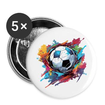 Fußball Ball - Buttons groß 56 mm (5er Pack) - Weiß - Vorne