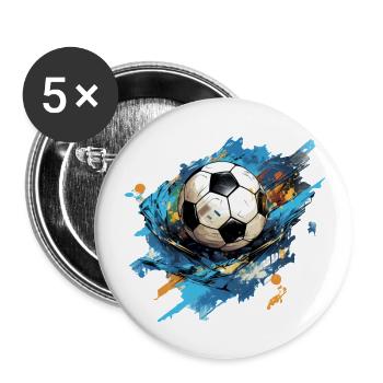 Fußball Ball - Buttons groß 56 mm (5er Pack) - Weiß - Vorne