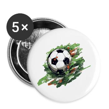 Fußball Ball - Buttons groß 56 mm (5er Pack) - Weiß - Vorne