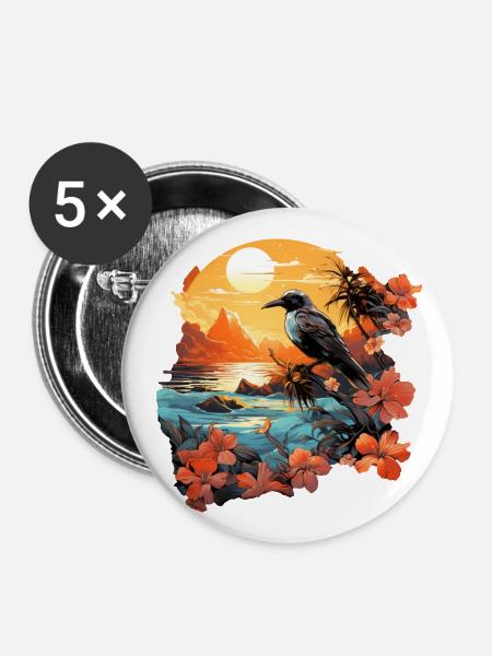 Tropisch - Buttons groß 56 mm (5er Pack) - Weiß