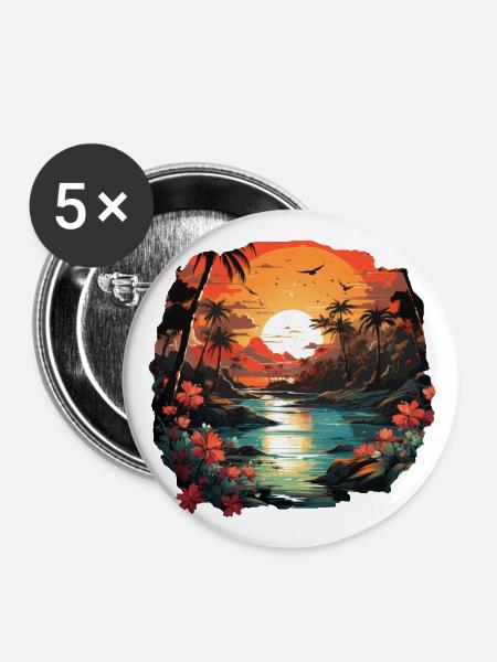 Tropisch - Buttons groß 56 mm (5er Pack) - Weiß