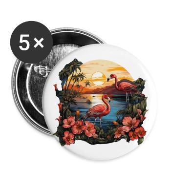 Tropical - Flamingo - Buttons large 2.2''/56 mm (5-pack) - white - Front