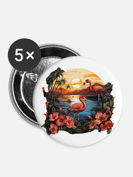 Tropisch - Flamingo - Buttons groß 56 mm (5er Pack) - Weiß