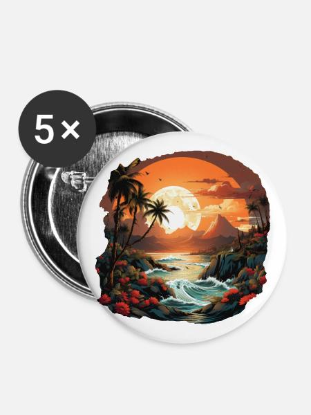 Tropisch - Buttons groß 56 mm (5er Pack) - Weiß