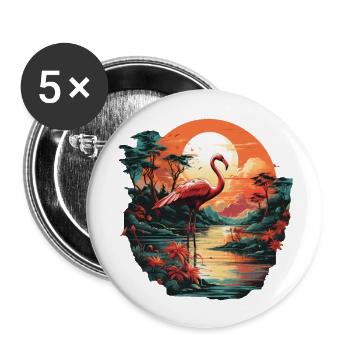 Flamingo - Buttons groß 56 mm (5er Pack) - Weiß - Vorne