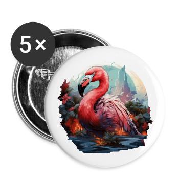 Flamingo - Buttons groß 56 mm (5er Pack) - Weiß - Vorne