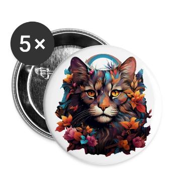 Katze - Buttons groß 56 mm (5er Pack) - Weiß - Vorne